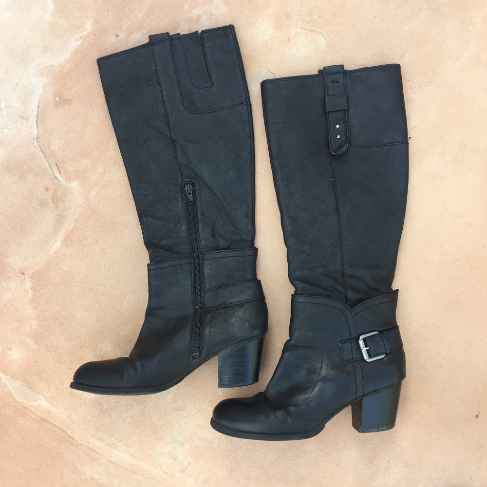 Nine West Knee High Leather Boots Black 8.5